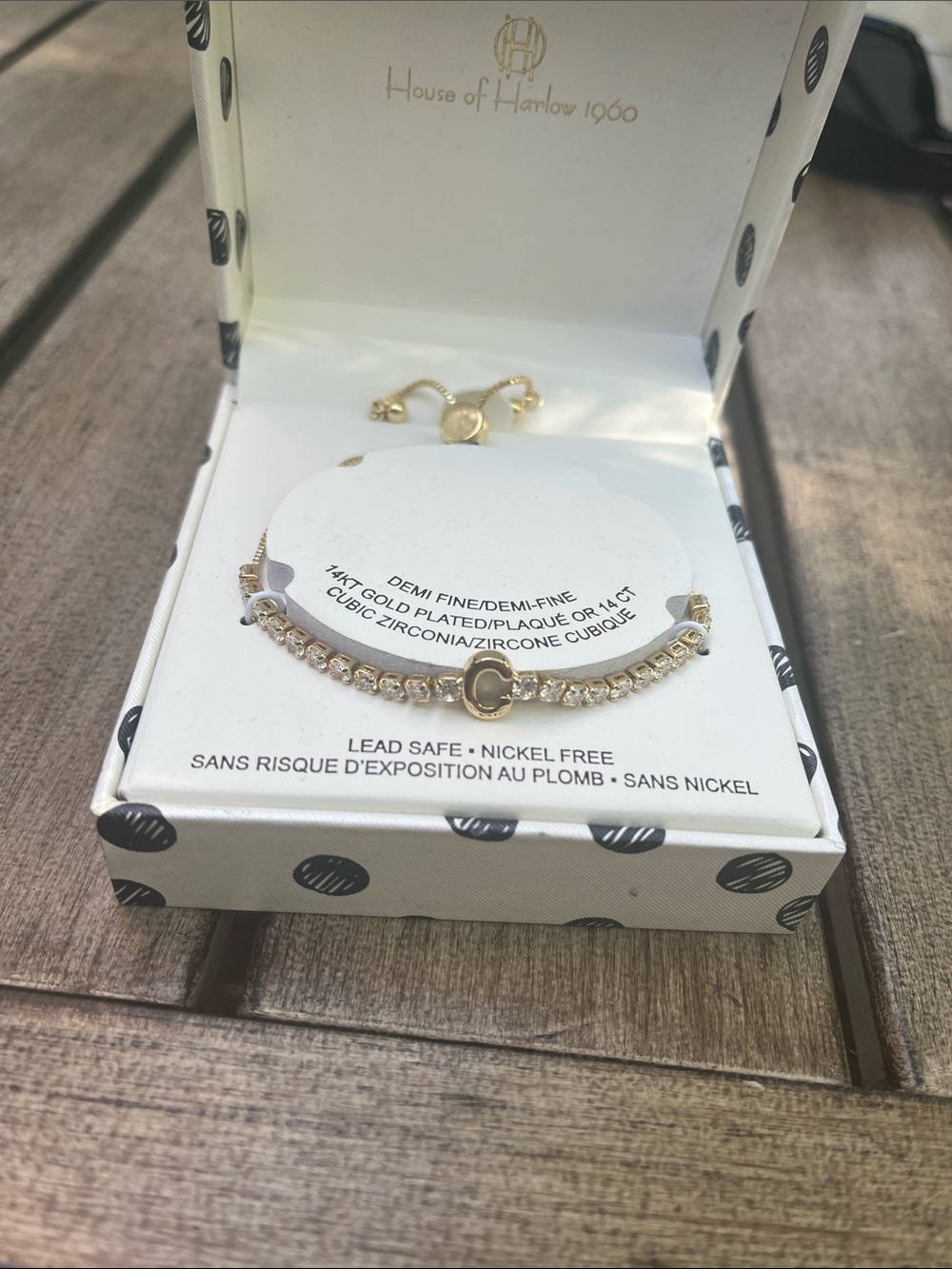 House of Harlow 1960 Gold Plated Letter C Crystal Bracelet